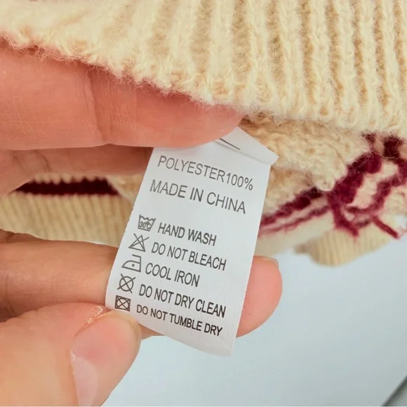 Hand Knitted Beige Cardigan With Red Stars Over Sized Medium - Picture 4 of 7